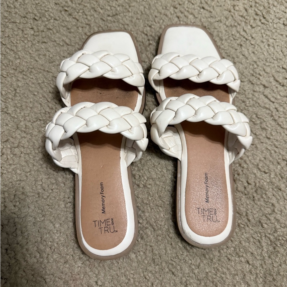 Time and Tru White Braided Slide Sandals